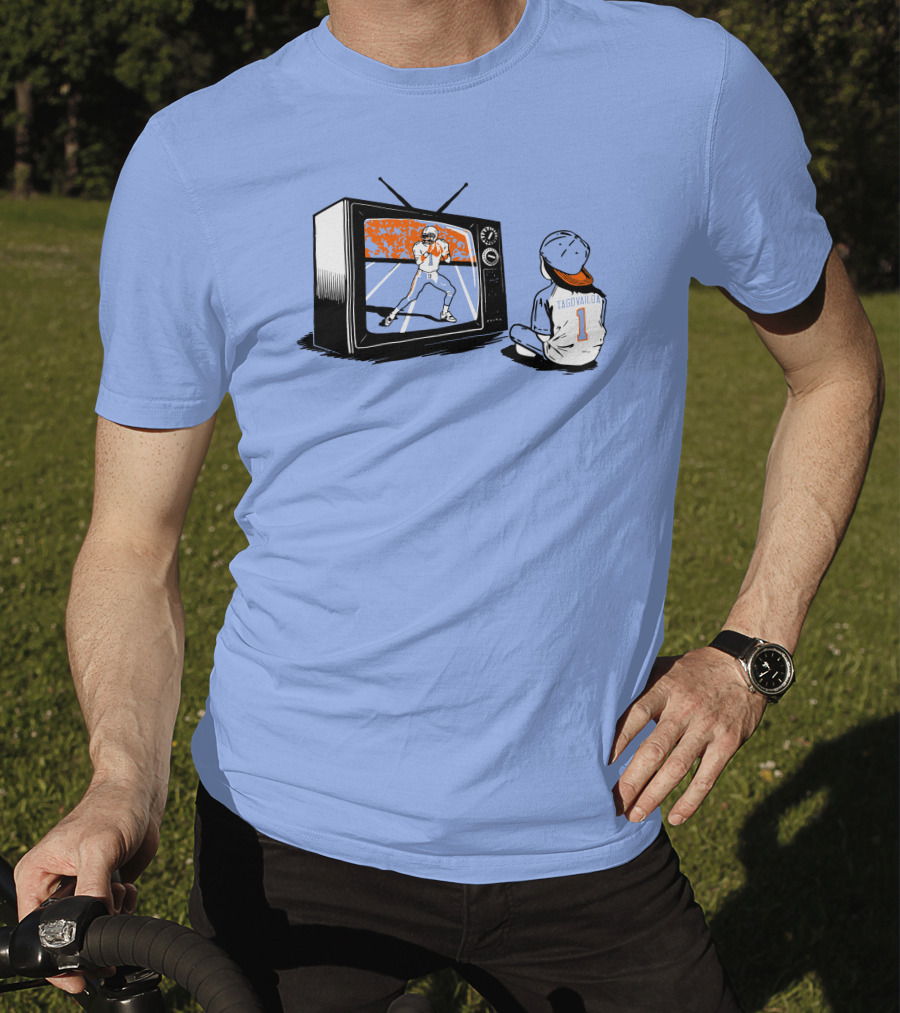 Vibz Idols Tagovailoa Football Fan Watching Retro TV T-Shirt