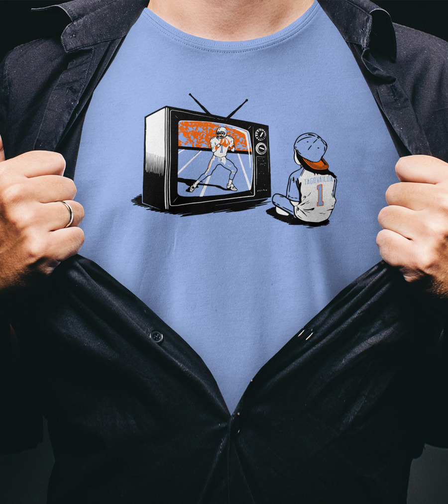 Vibz Idols Tagovailoa Football Fan Watching Retro TV T-Shirt