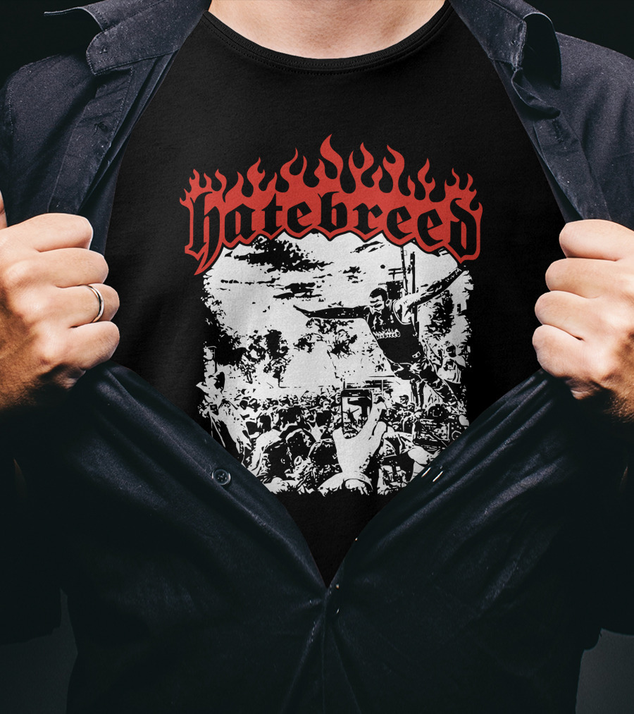 Hatebreed Flaming Logo Brody Dive Concert Crowd Scene T-Shirt