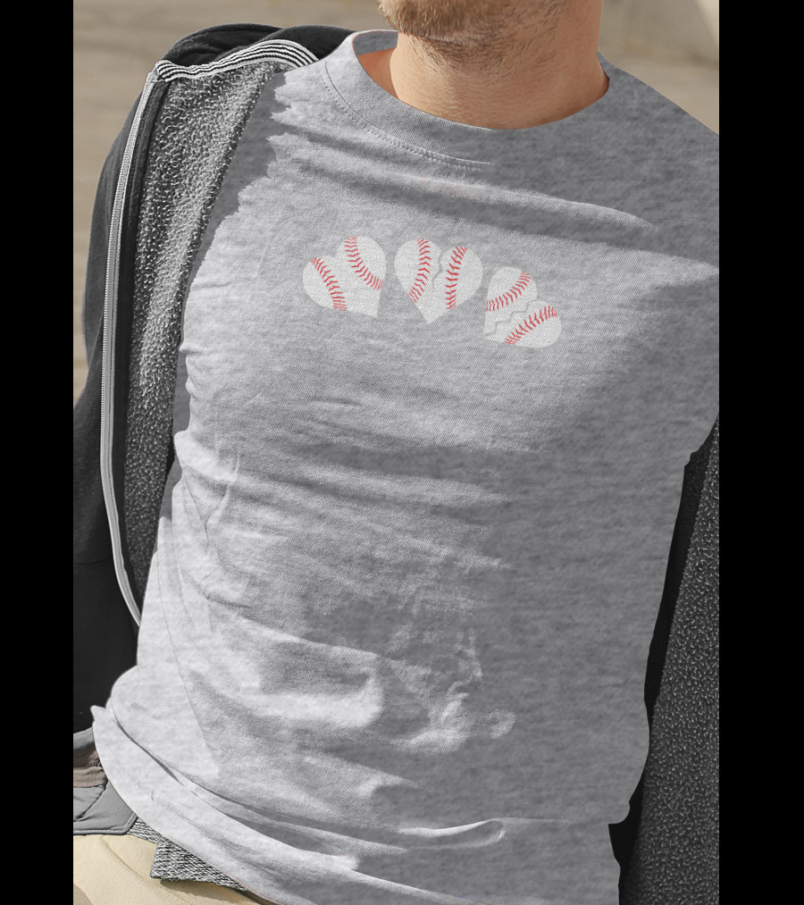 Seattle Mariners Three Baseball Hearts On Gray T-Shirt