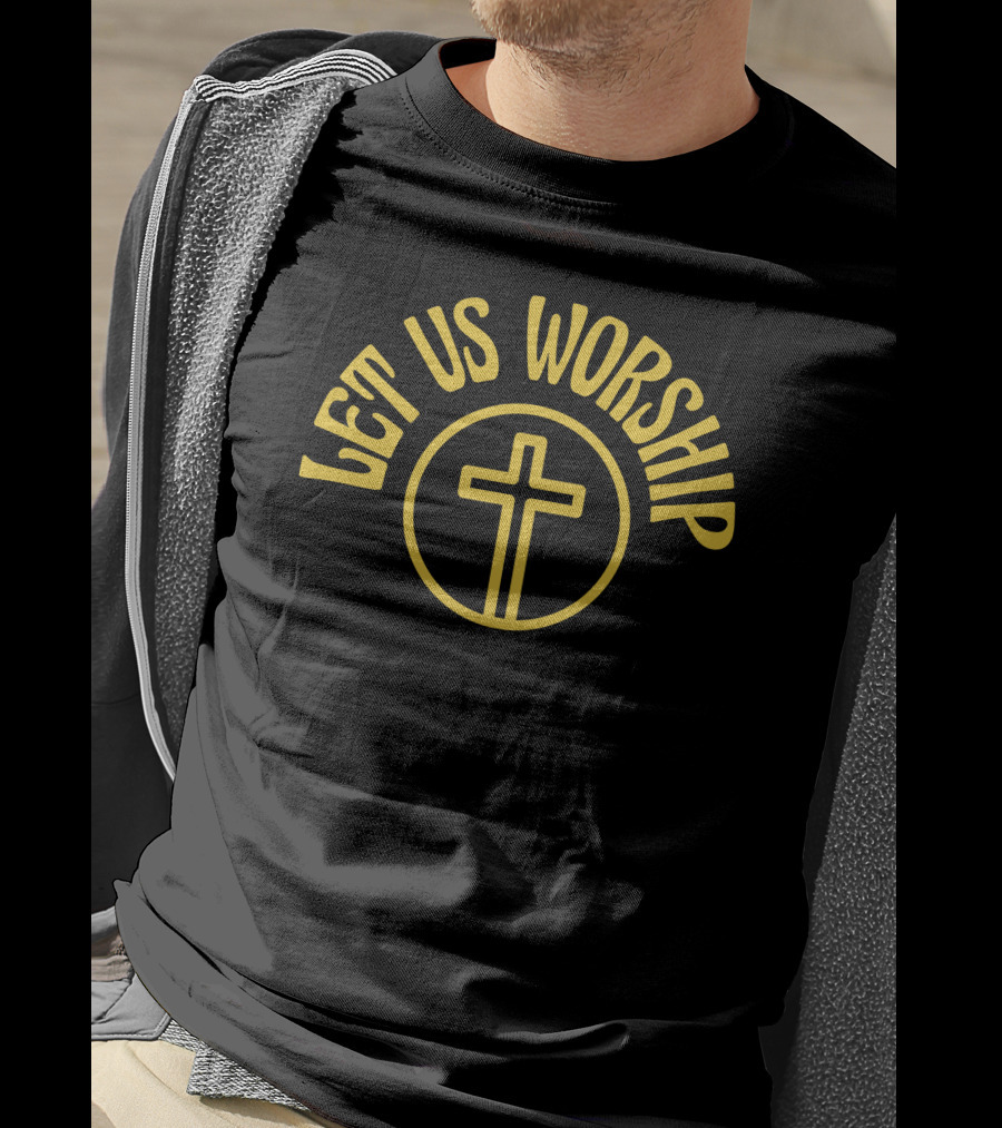 Let Us Worship Yellow Cross Symbol Christianity T-Shirt