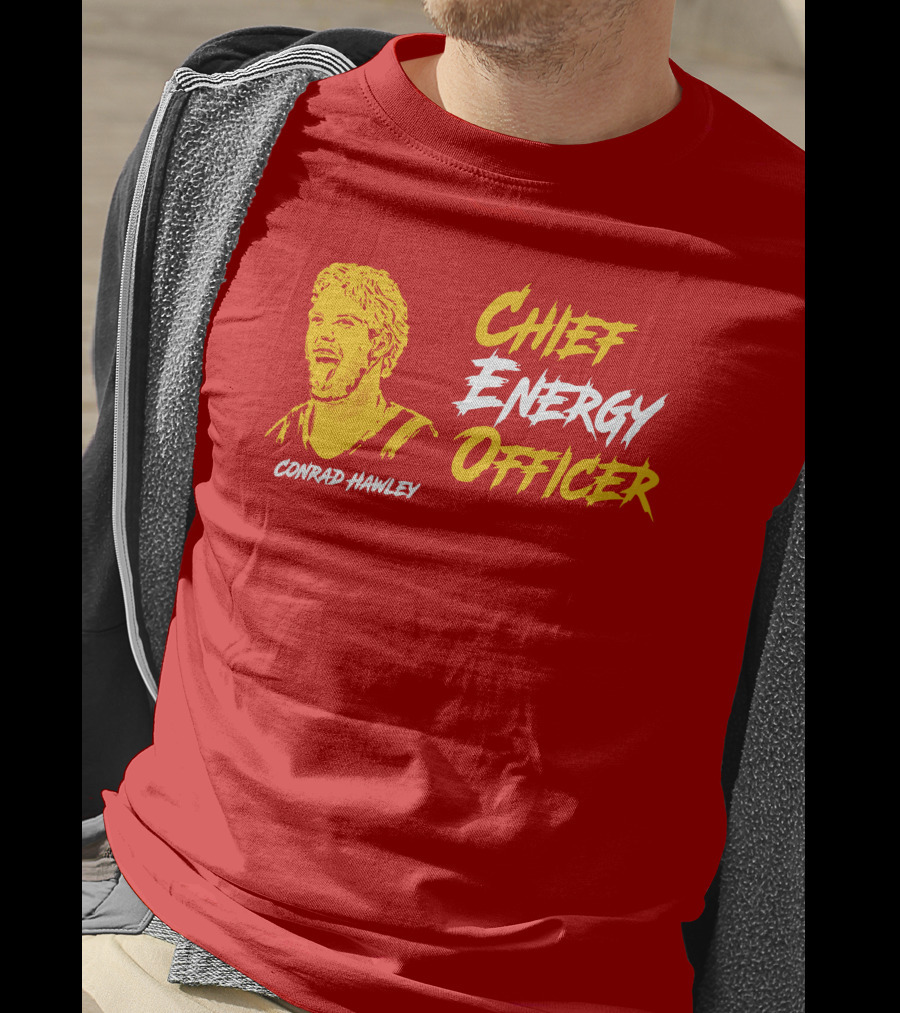 Conrad Hawley Chief Energy Officer Enthusiastic Portrait In Bold Yellow And White Text T-Shirt
