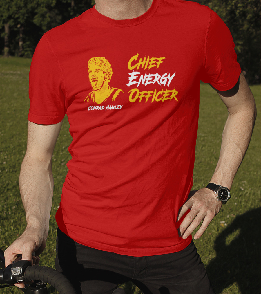 Conrad Hawley Chief Energy Officer Enthusiastic Portrait In Bold Yellow And White Text T-Shirt