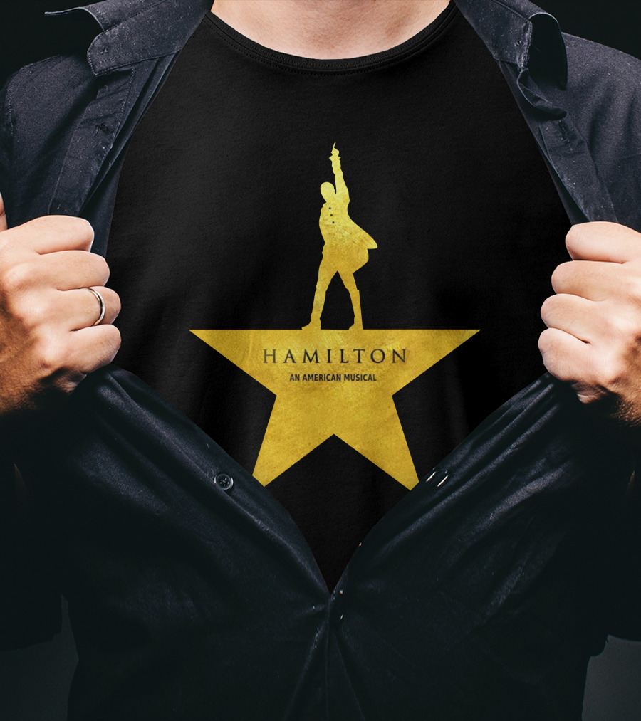 HAMILTON An American Musical Gold Star Icon Logo Standing Figure T-Shirt
