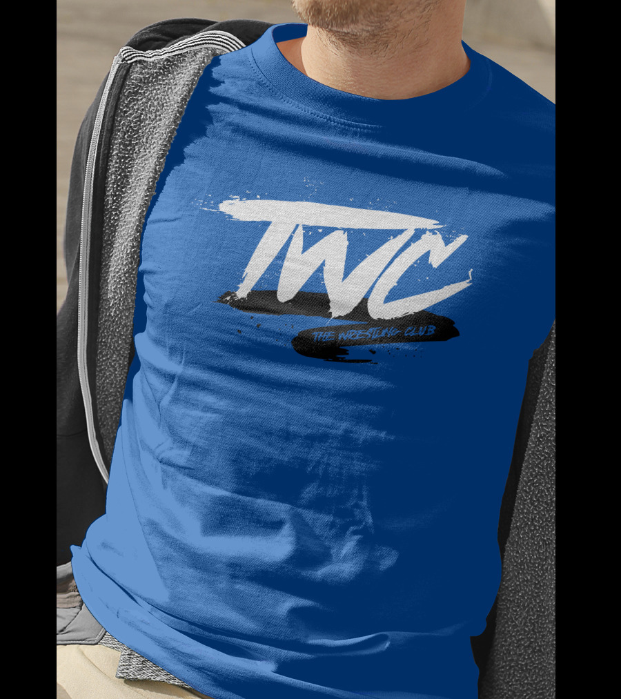 TWC The Wrestling Club Bold Brushstroke Logo On Blue T-Shirt