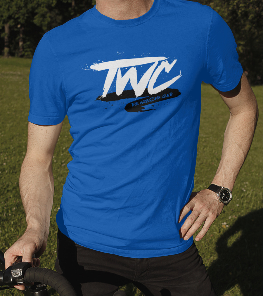 TWC The Wrestling Club Bold Brushstroke Logo On Blue T-Shirt