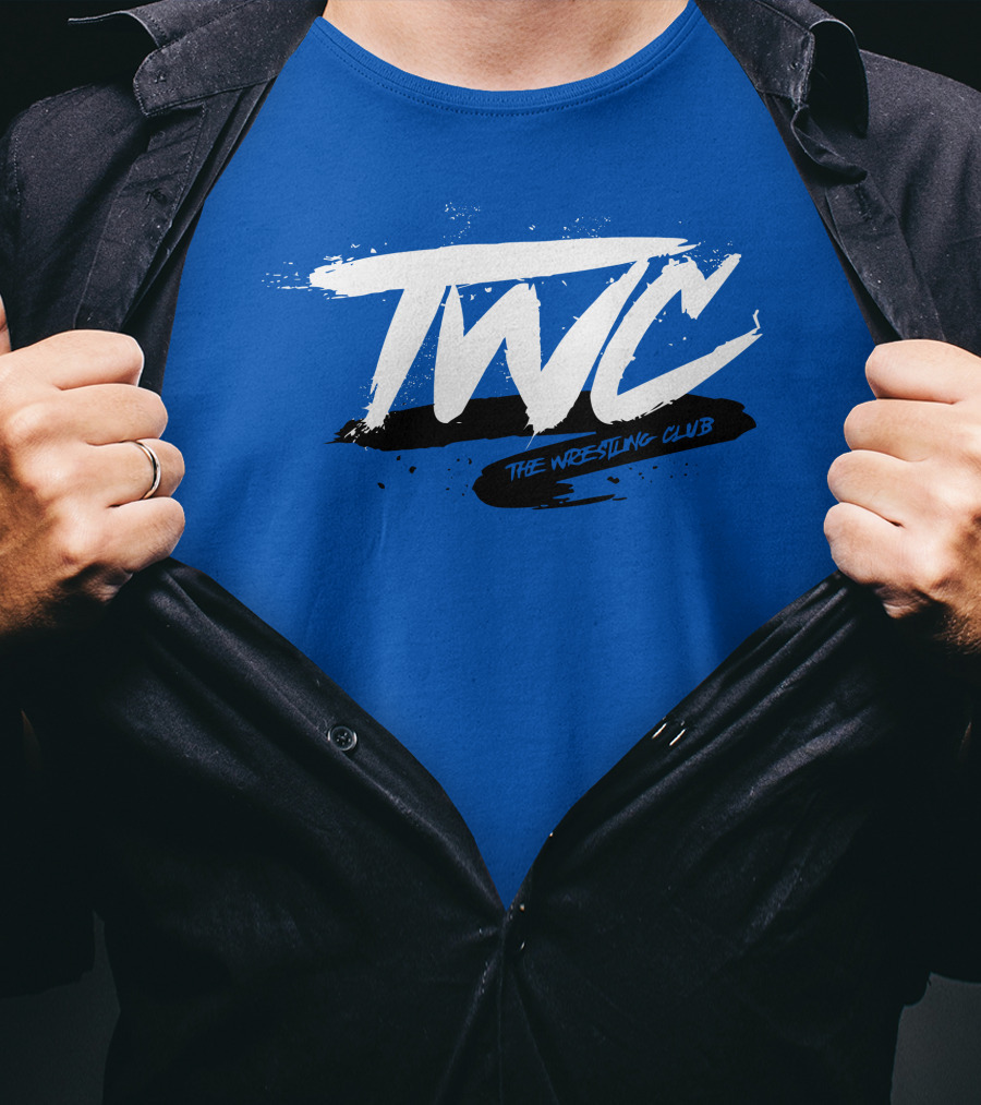 TWC The Wrestling Club Bold Brushstroke Logo On Blue T-Shirt