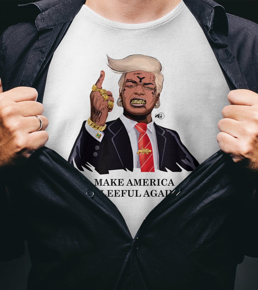 Make America Gleeful Again Blonde Hairstyle Gold Teeth Rings Tattooed Face T-Shirt