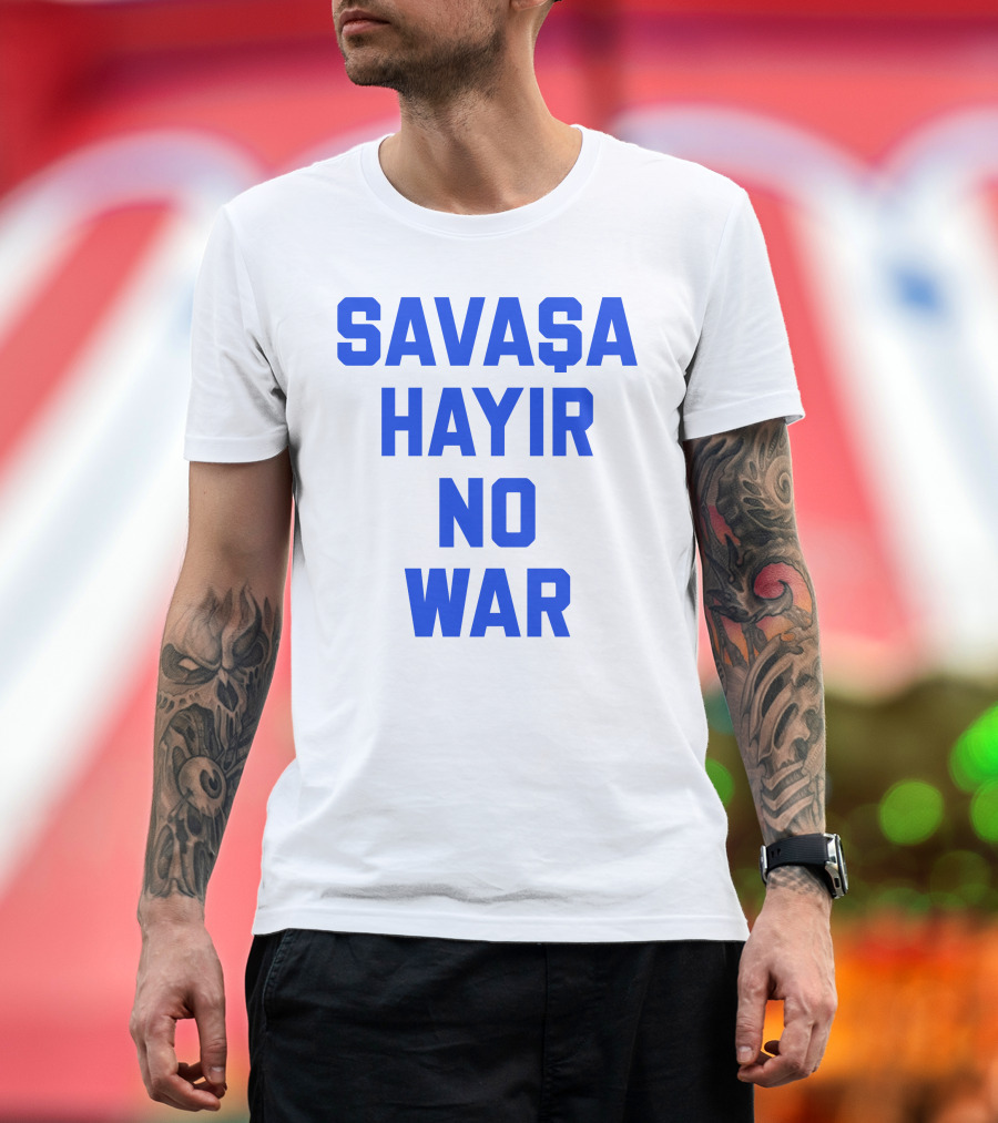 Savaşa Hayır No War Blue Text T-Shirt