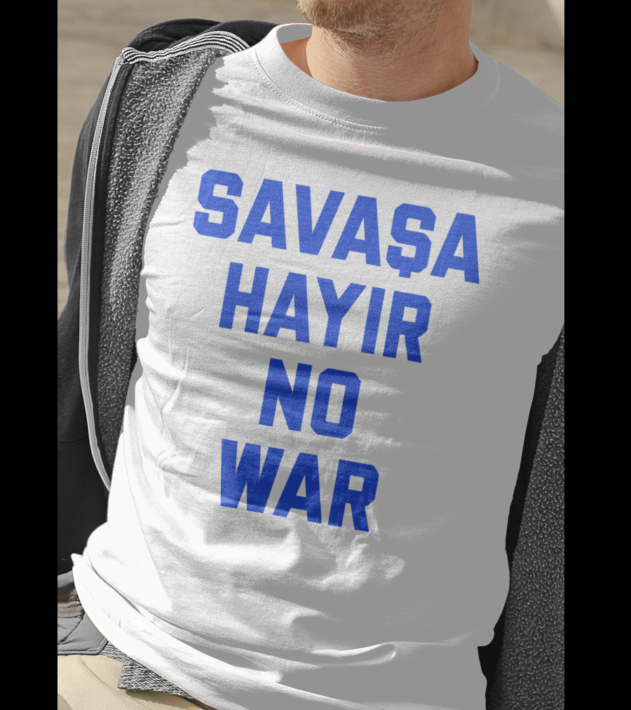 Savaşa Hayır No War Blue Text T-Shirt