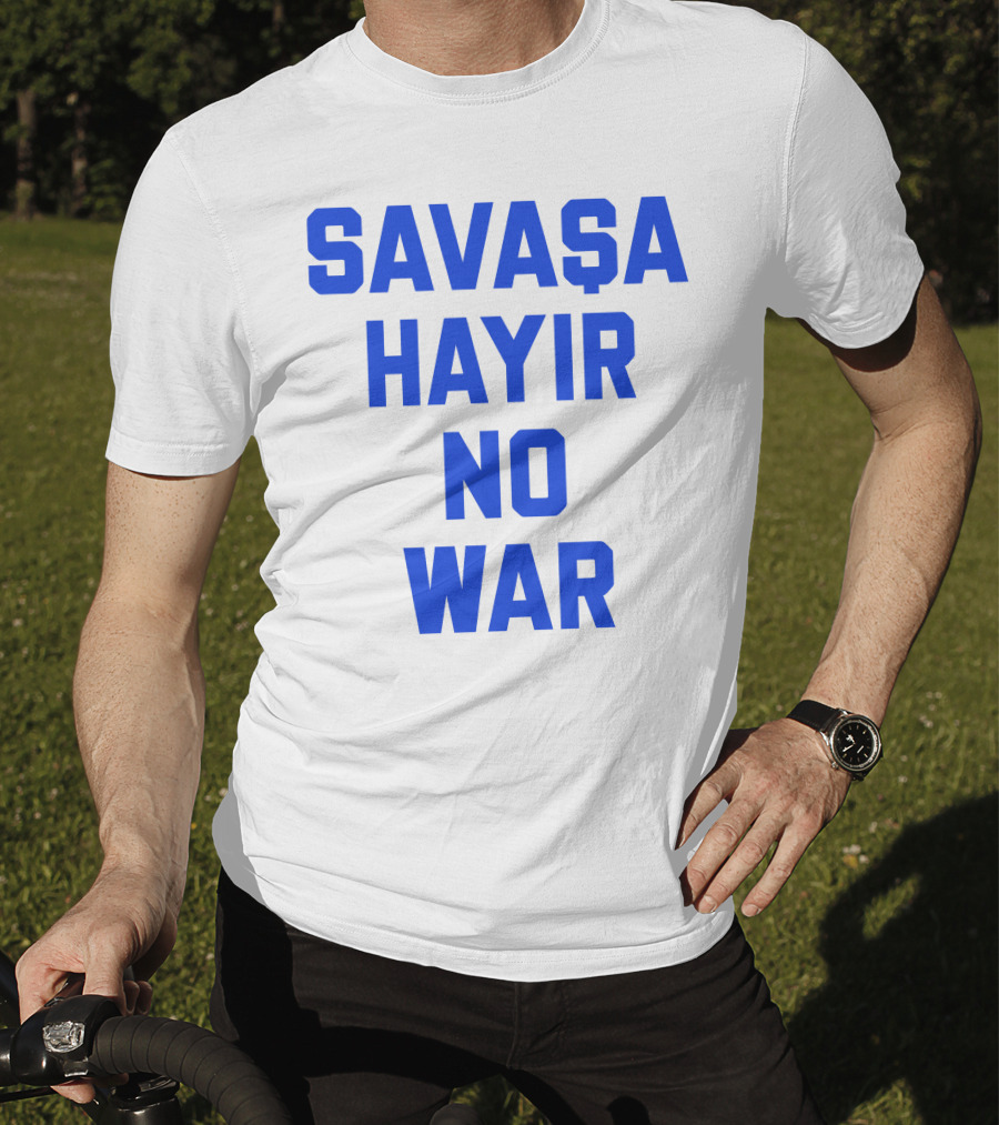 Savaşa Hayır No War Blue Text T-Shirt