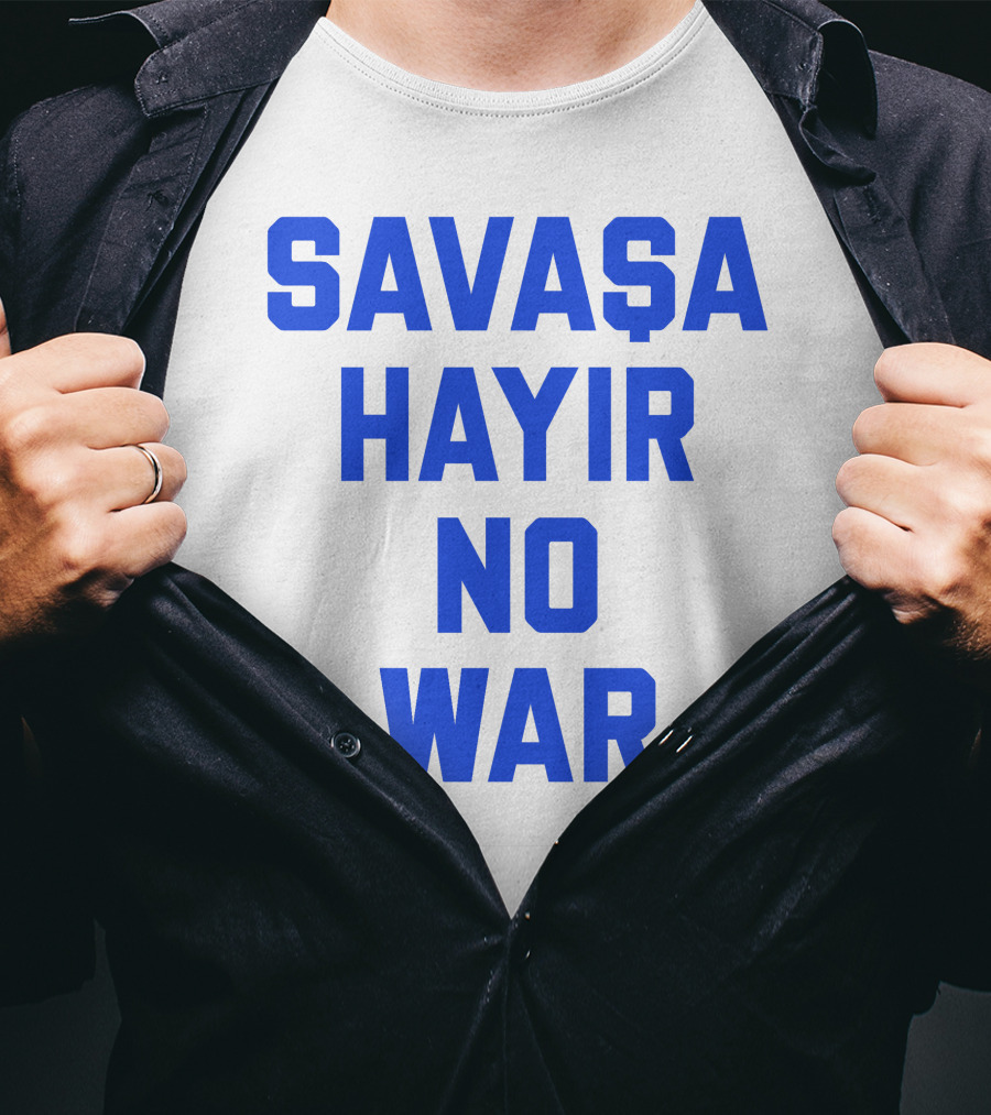 Savaşa Hayır No War Blue Text T-Shirt