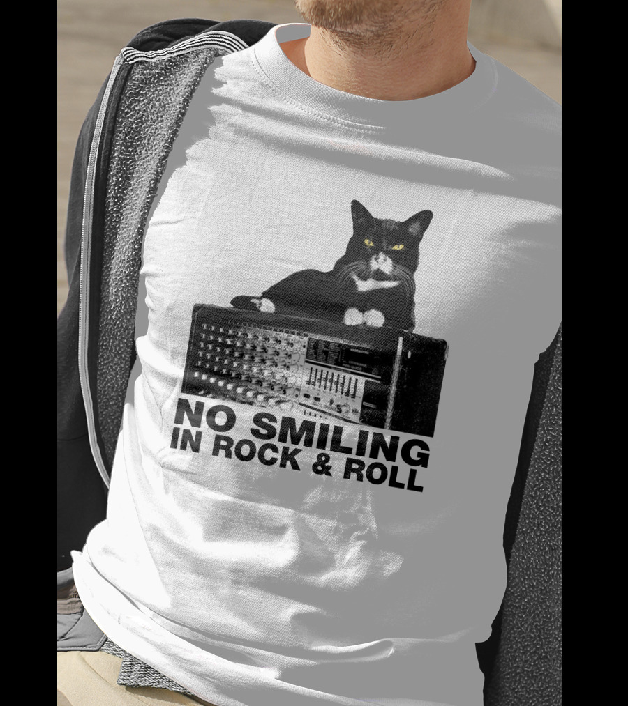 No Smiling In Rock And Roll Cat On Amplifier T-Shirt