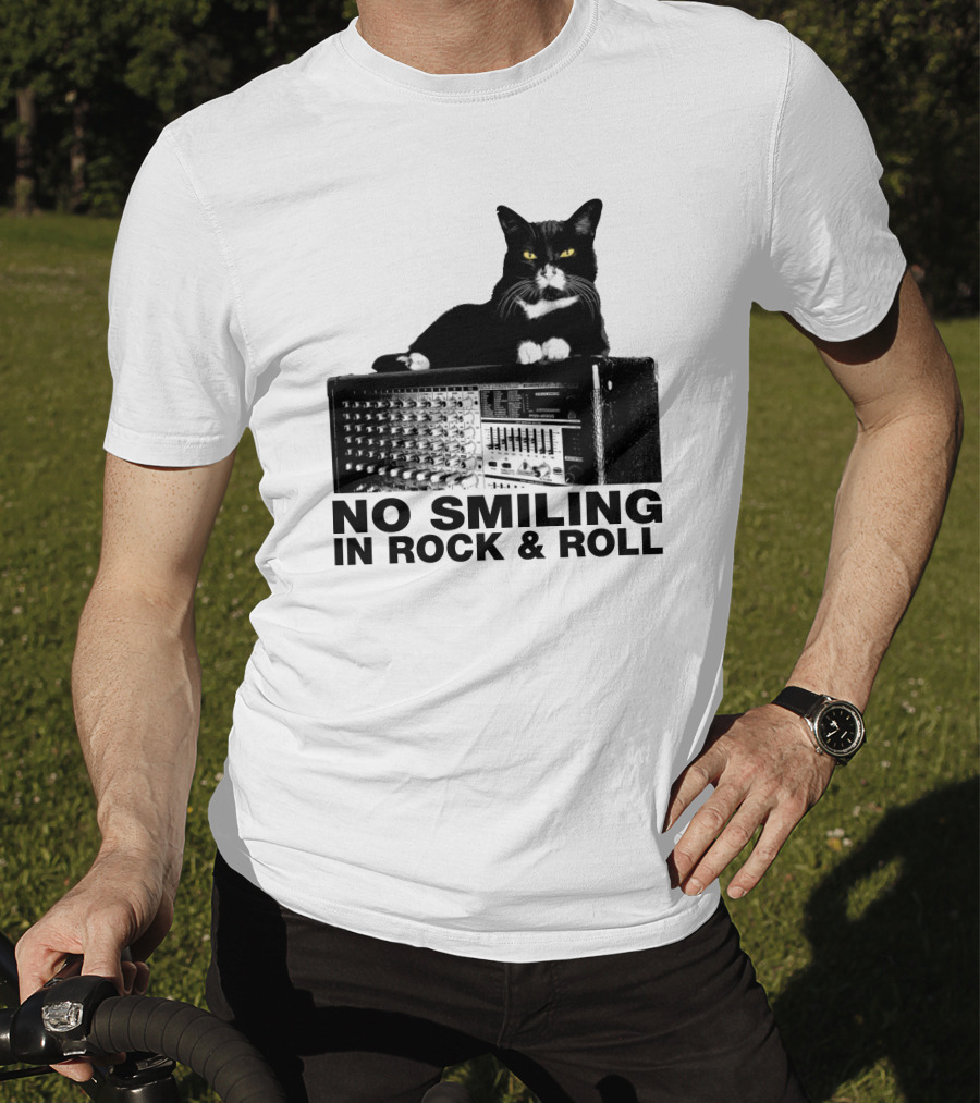 No Smiling In Rock And Roll Cat On Amplifier T-Shirt
