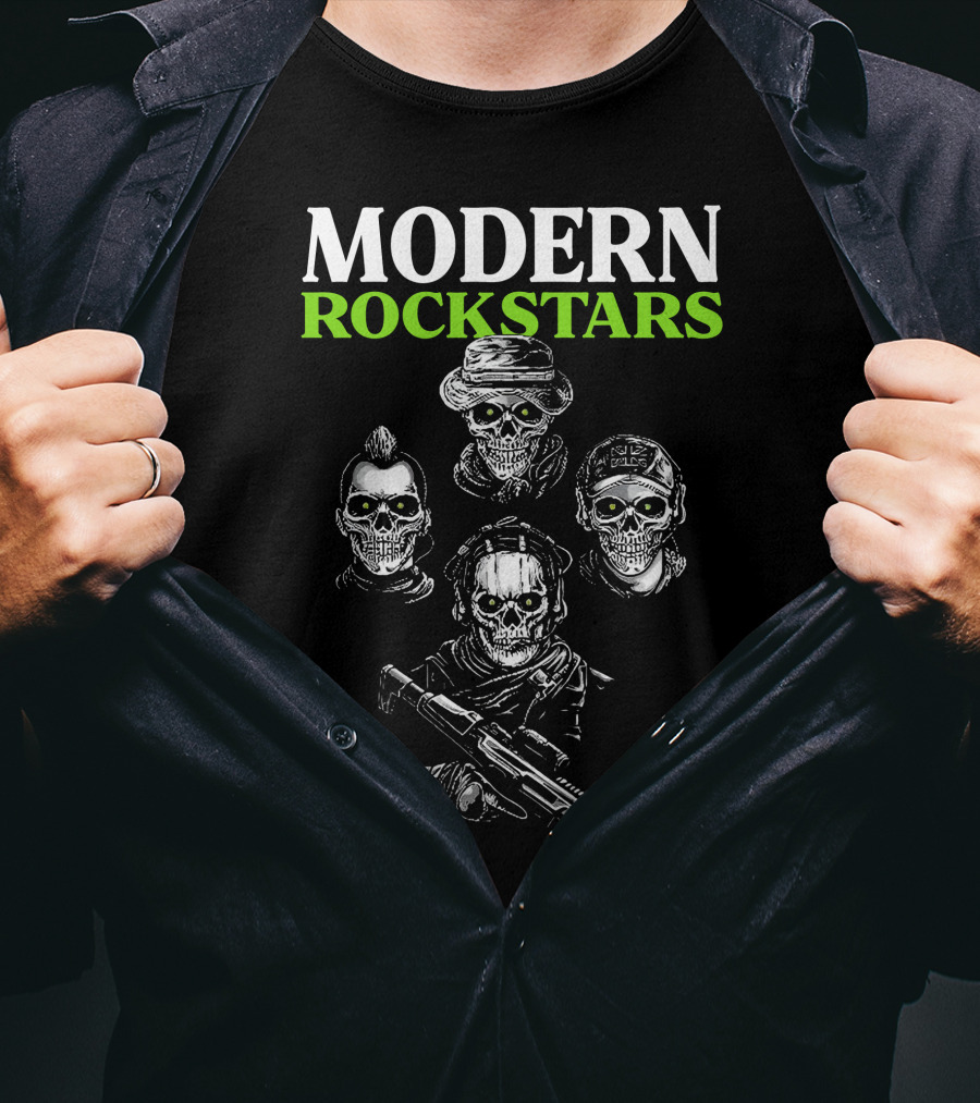 Modern Rockstars Modern Warfare 2 Skulls Holding Guns T-Shirt
