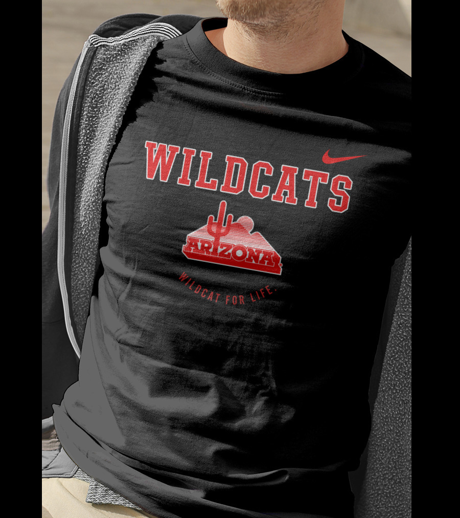 Wildcats Arizona Wildcat For Life Swoosh With Desert Cactus T-Shirt