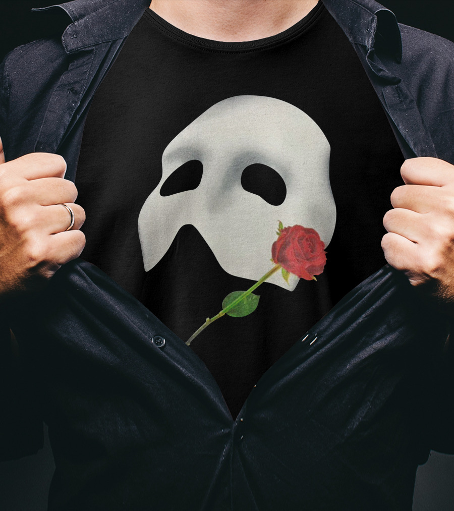 The Phantom Of The Opera 1988 Mask And Red Rose Iconography T-Shirt