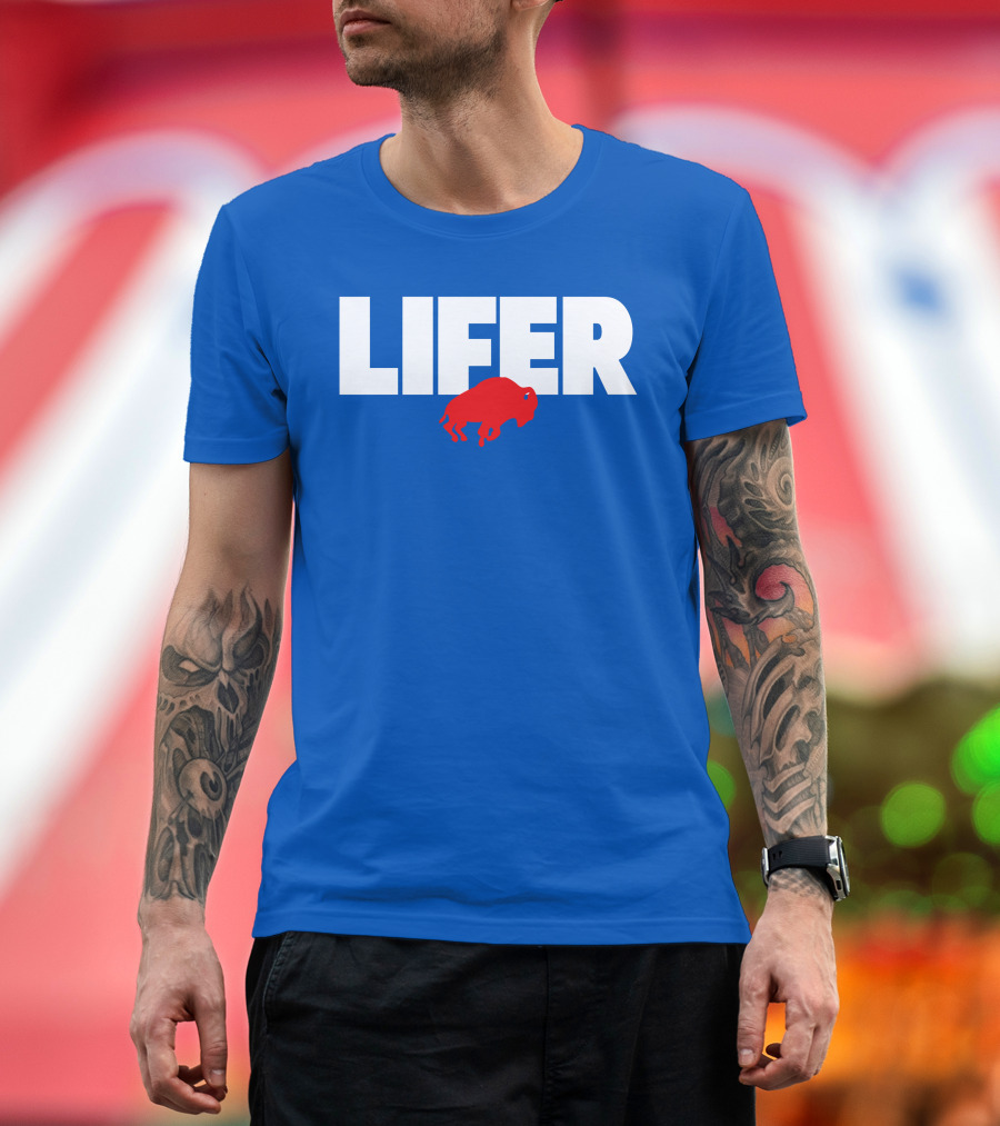 Lifer Buffalo Silhouette Blue Background T-Shirt