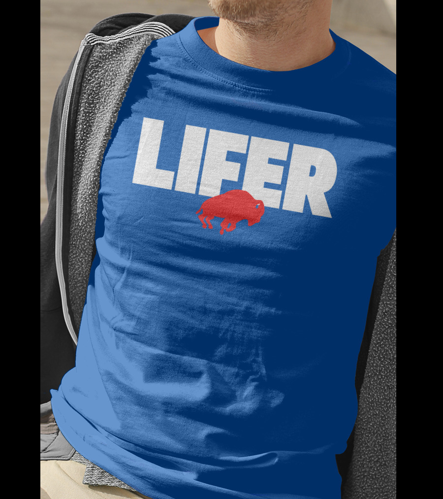 Lifer Buffalo Silhouette Blue Background T-Shirt