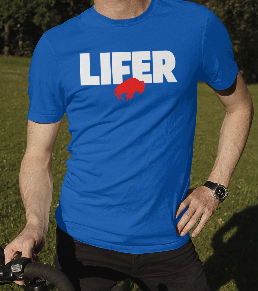 Lifer Buffalo Silhouette Blue Background T-Shirt