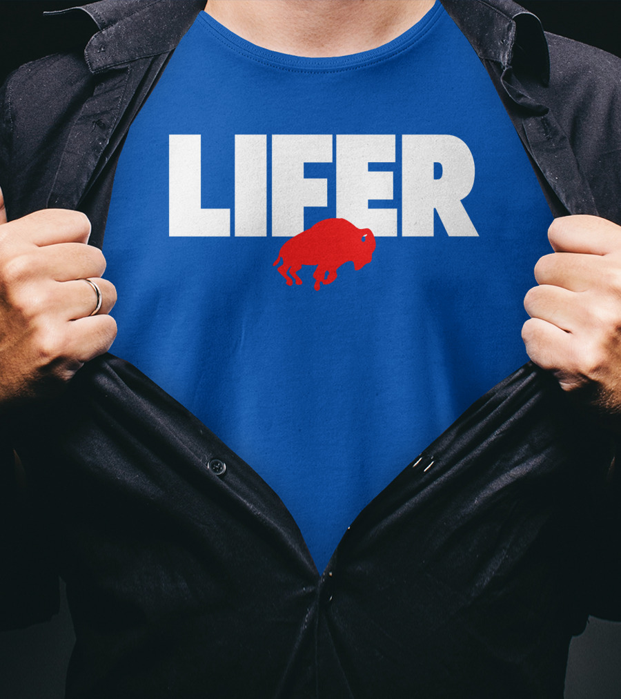 Lifer Buffalo Silhouette Blue Background T-Shirt