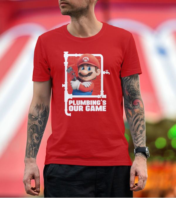 Premium T-Shirt: Mario Plumbing's Our Game Plumber's Iconic Red Outfit and Wrench T-Shirt Mario Plumbing's Our Game Plumber's Iconic Red Outfit and Wrench T-Shirt