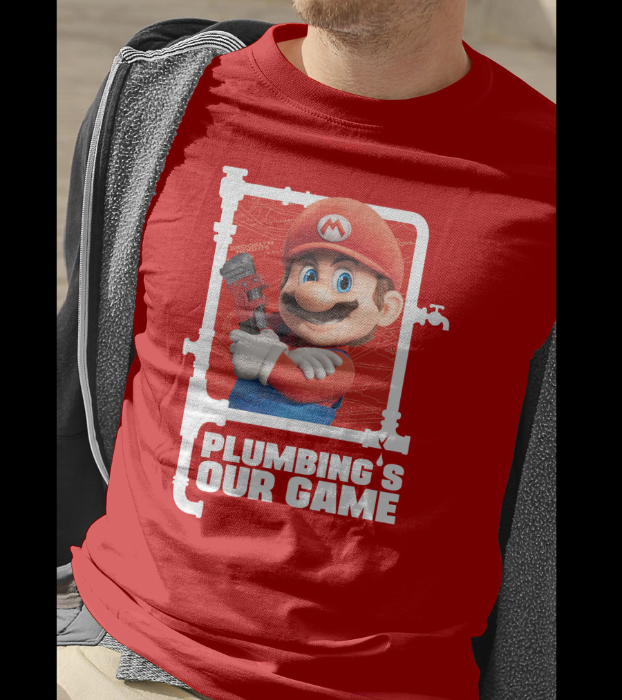 Mario Plumbing's Our Game Plumber's Iconic Red Outfit And Wrench T-Shirt