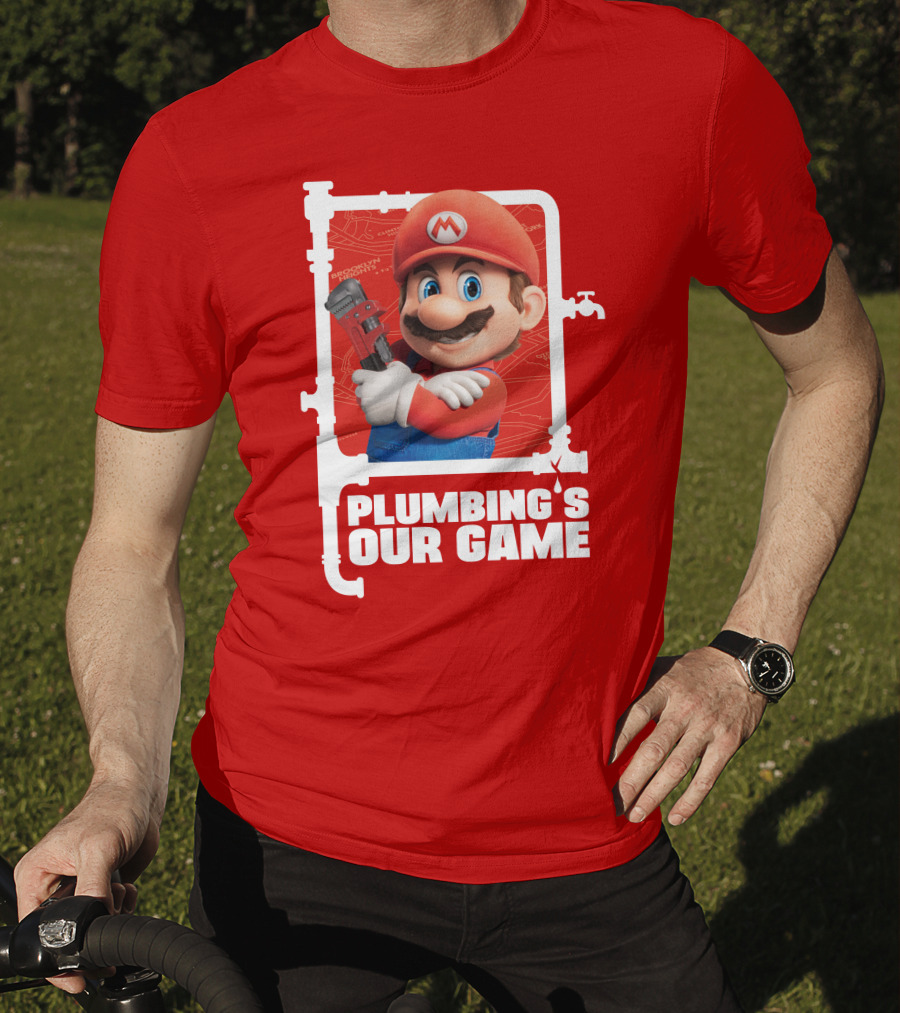 Mario Plumbing's Our Game Plumber's Iconic Red Outfit And Wrench T-Shirt