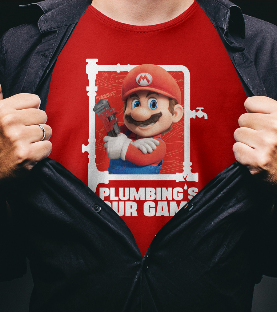 Mario Plumbing's Our Game Plumber's Iconic Red Outfit And Wrench T-Shirt