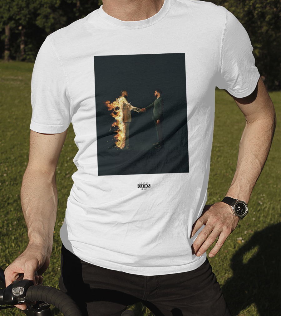 Boston Celtics 18/19 Jayson Tatum Jaylen Brown Handshake Fire T-Shirt