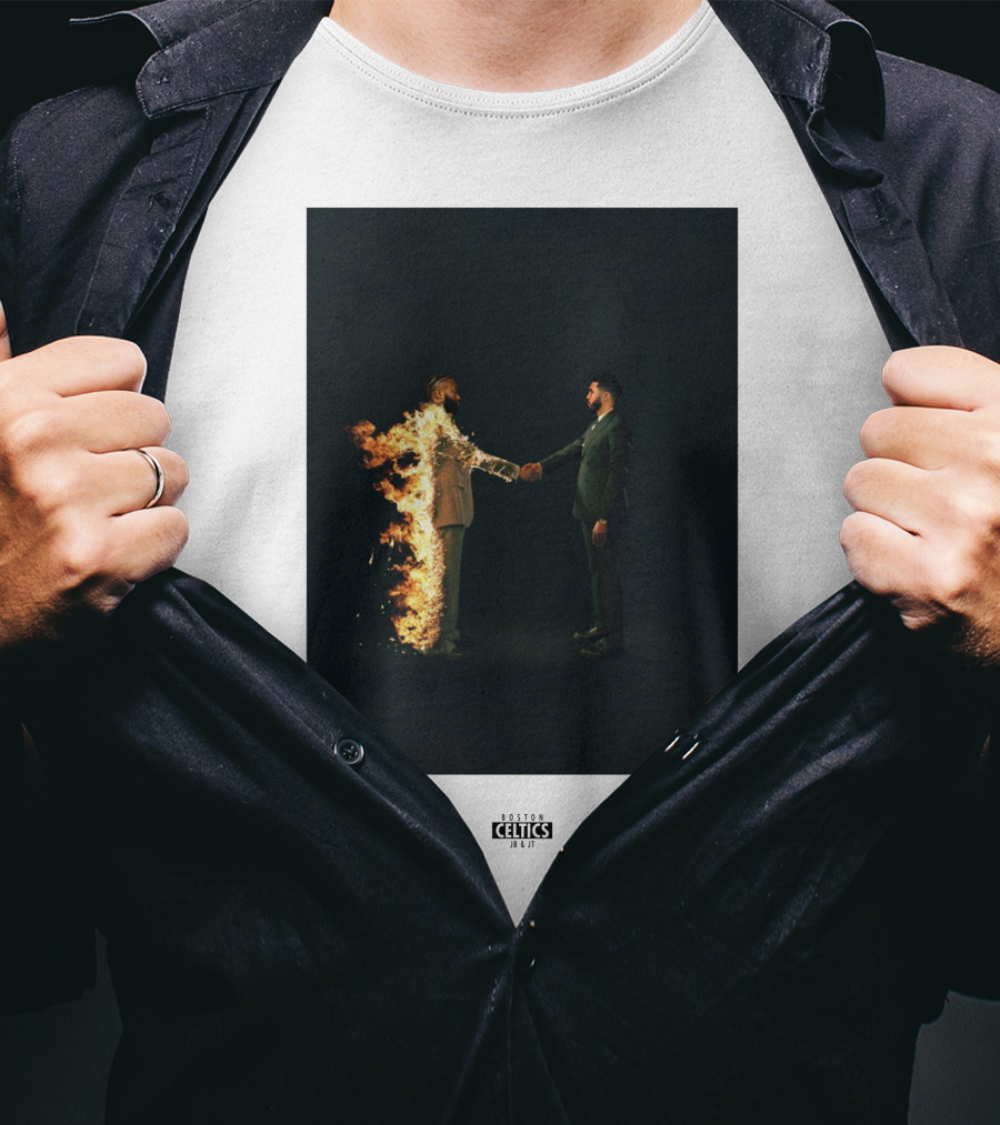 Boston Celtics 18/19 Jayson Tatum Jaylen Brown Handshake Fire T-Shirt