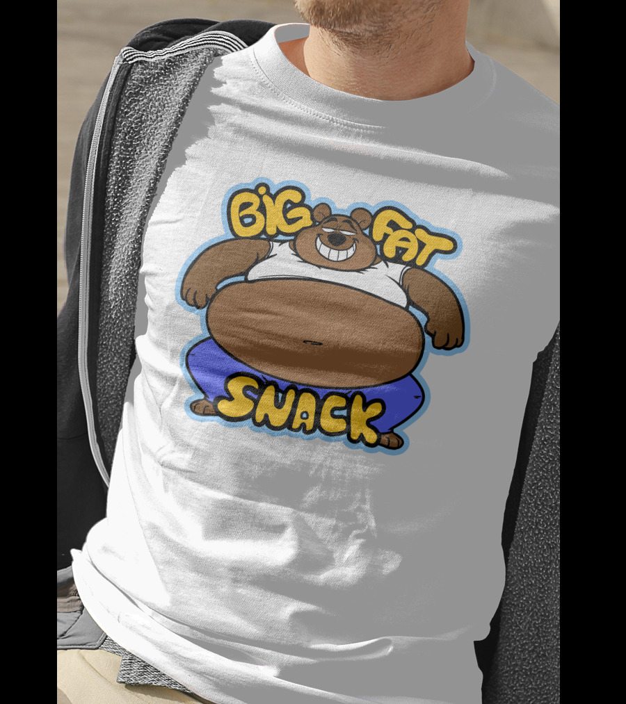 Big Fat Snack Bear Grinning In White Tank And Blue Pants T-Shirt