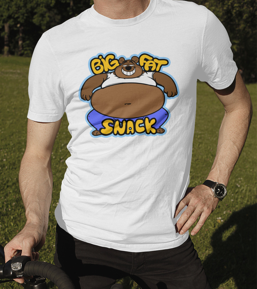 Big Fat Snack Bear Grinning In White Tank And Blue Pants T-Shirt