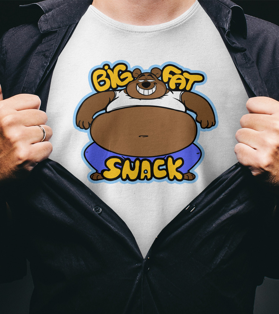 Big Fat Snack Bear Grinning In White Tank And Blue Pants T-Shirt