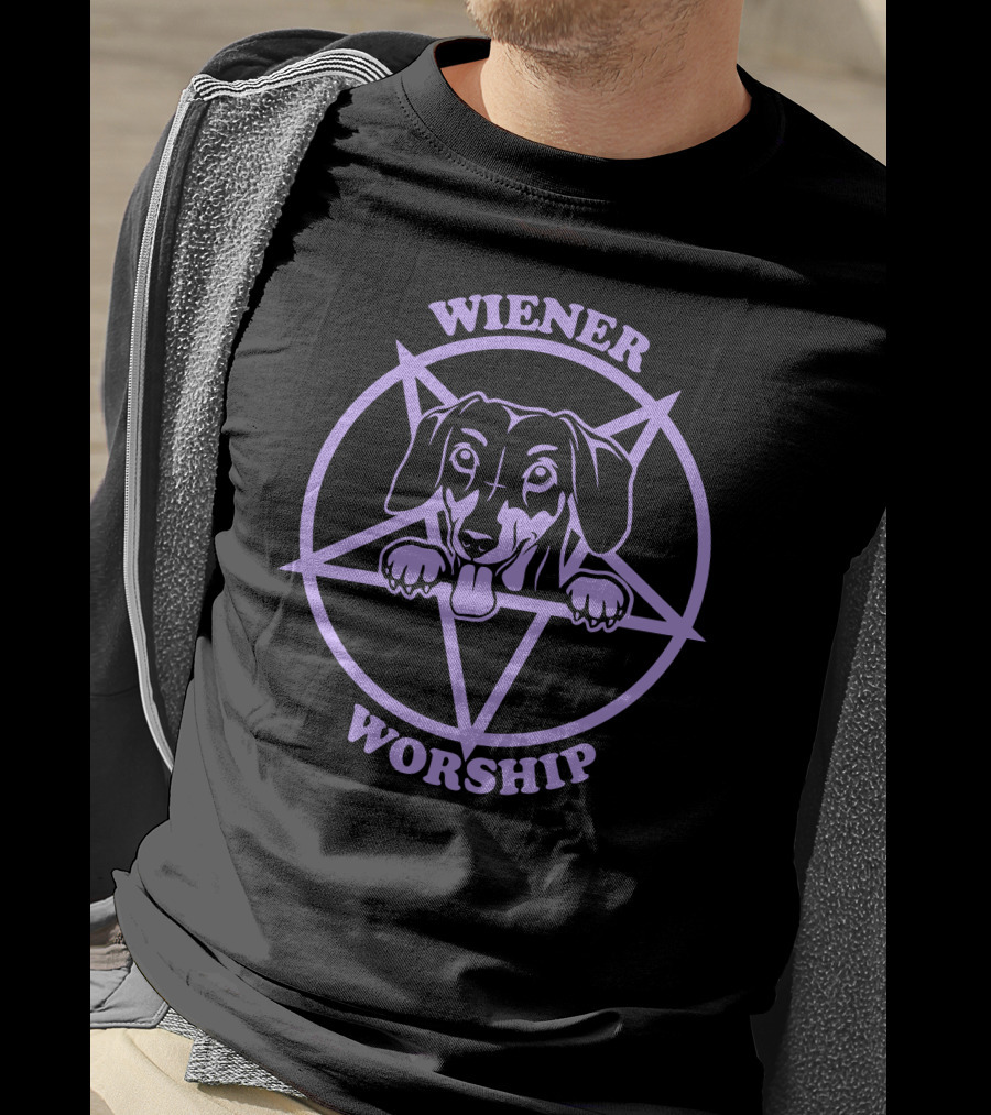 Wiener Worship Purple Dachshund Pentagram T-Shirt