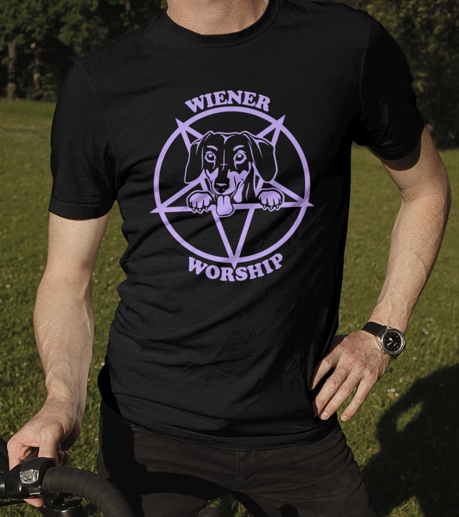 Wiener Worship Purple Dachshund Pentagram T-Shirt