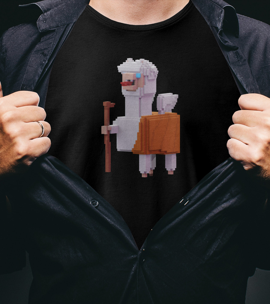 Pacaverse Alpacadabraz Pixel Alpaca Character With Stick And Saddle T-Shirt