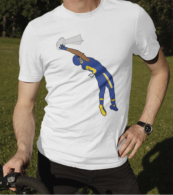 Trophy Catch Obj One-Handed Football Player Blue And Yellow Uniform T-Shirt