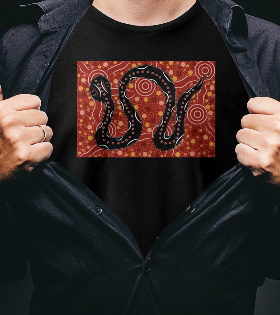 Mhugga Gavin Smith Indigenous Snake Art Red T-Shirt