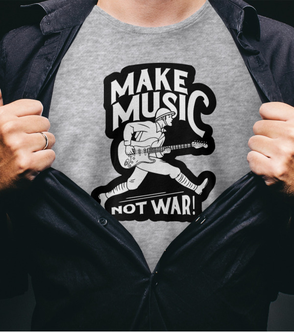 Matt Pinfield Make Music Not War Guitar Soldier Iconic Message T-Shirt
