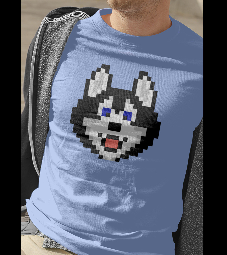 Huskytoken Cat Pixelated Husky Face On Light Blue T-Shirt