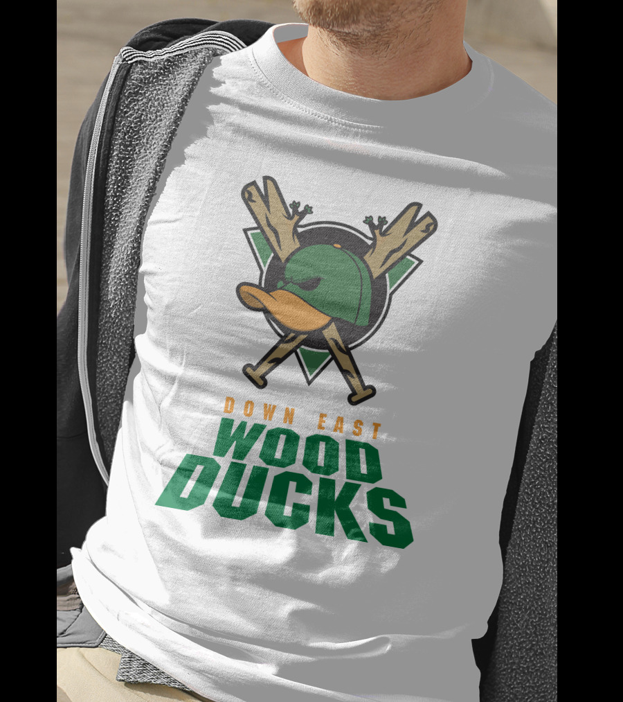 Down East Wood Ducks Baseball Logo With Crossed Bats And Duck Cap T-Shirt