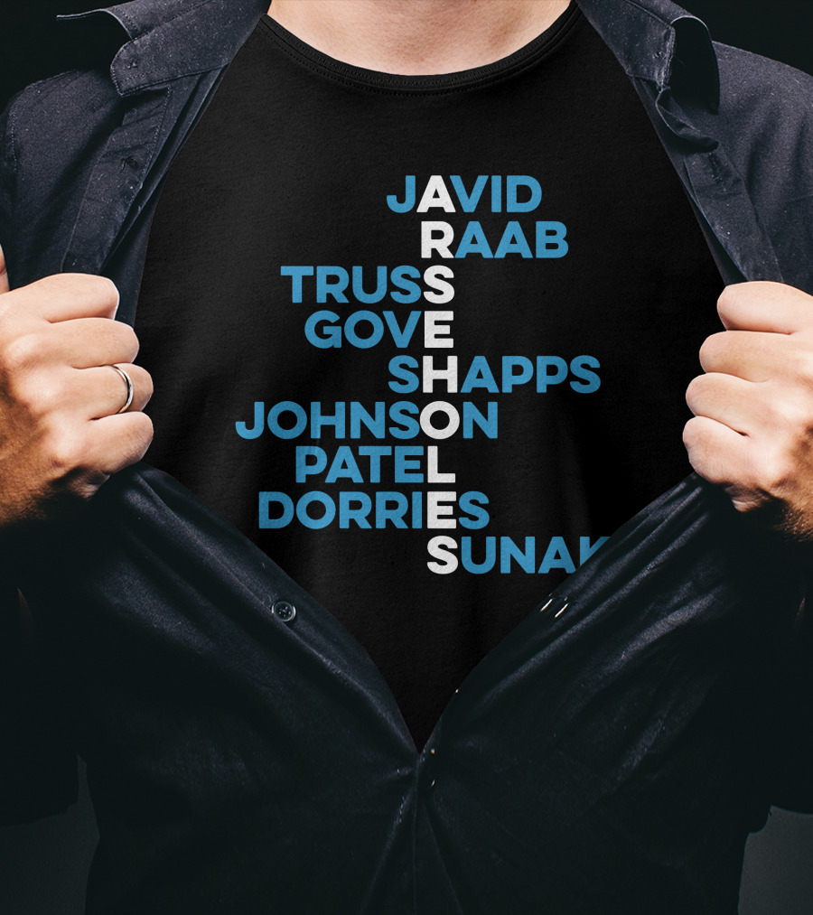 Javid Raab Truss Gove Shapps Johnson Patel Dorries Sunak Vertical Names T-Shirt
