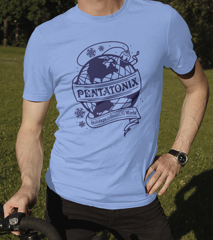 Pentatonix Holidays Around The World Globe And Snowflakes T-Shirt