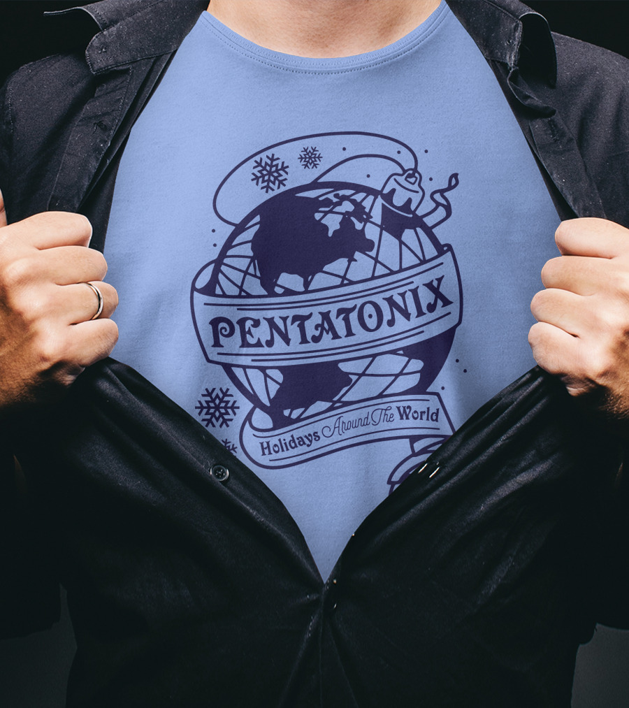 Pentatonix Holidays Around The World Globe And Snowflakes T-Shirt