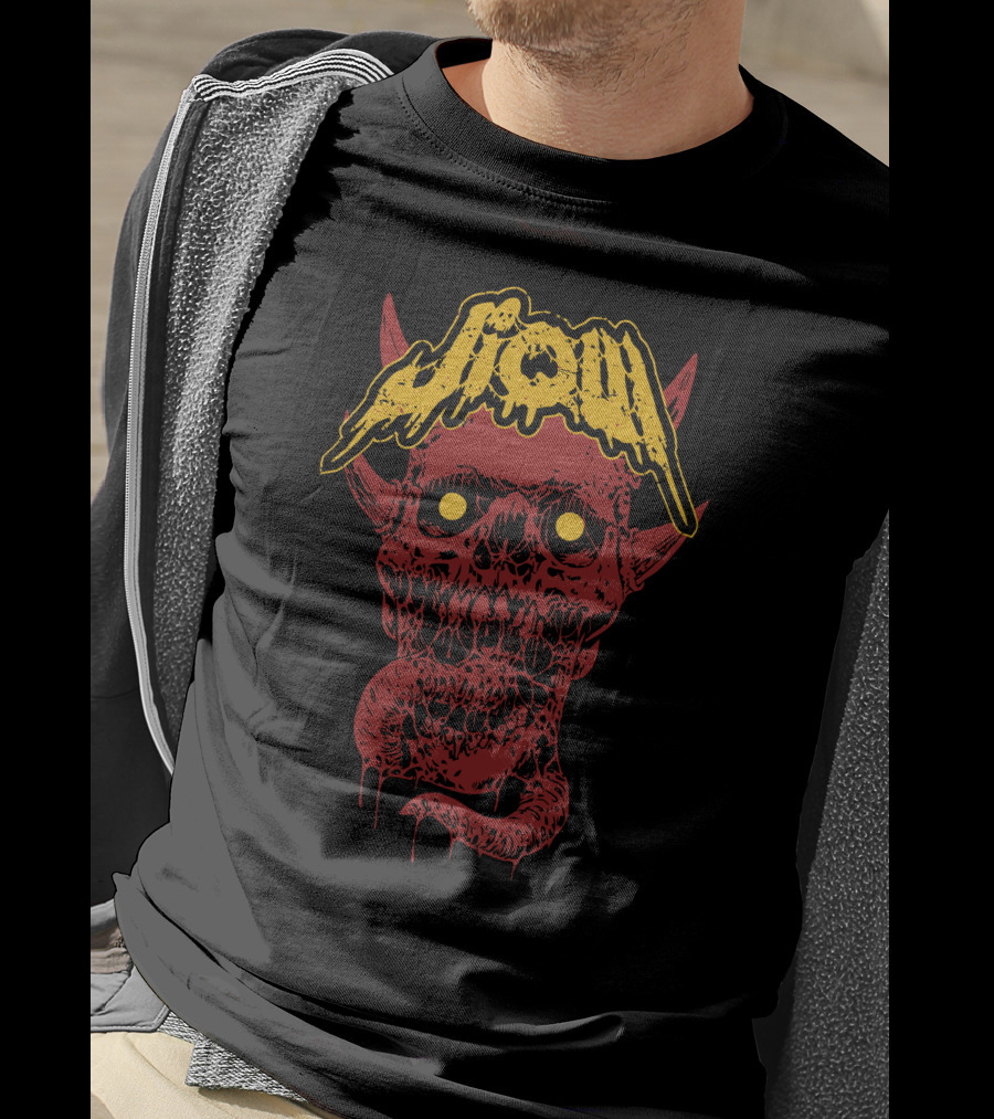 Jiqui Demon Music Merch Skull Demon With Yellow Lettering T-Shirt
