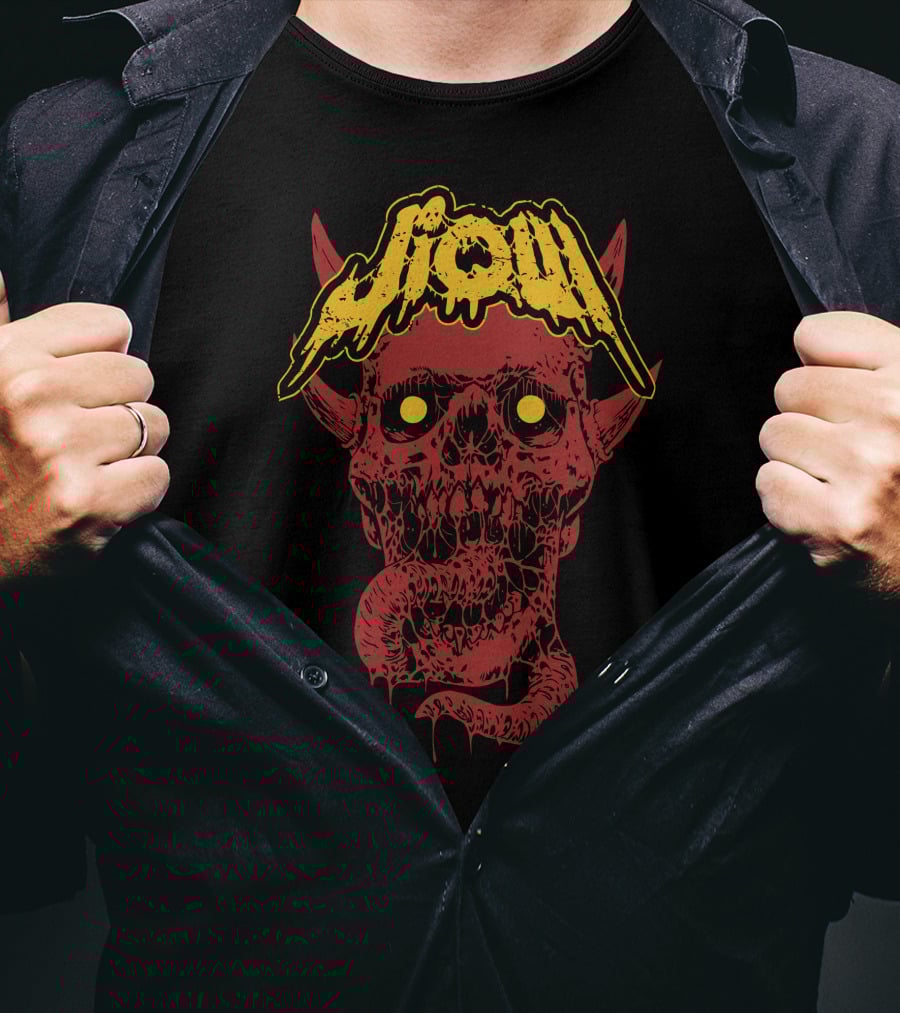 Jiqui Demon Music Merch Skull Demon With Yellow Lettering T-Shirt