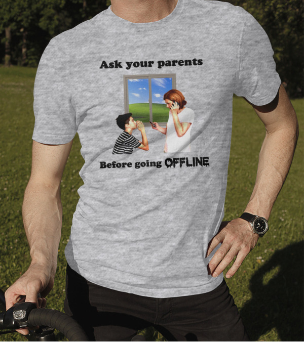 Ask Your Parents Before Going Offline Retro Technology Humor Scene T-Shirt