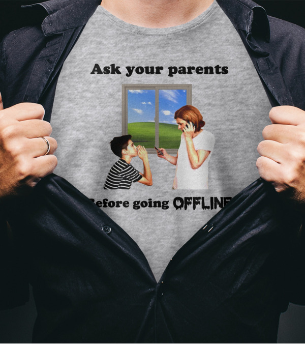 Ask Your Parents Before Going Offline Retro Technology Humor Scene T-Shirt