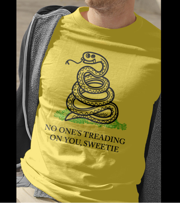 Kevin Max No One's Treading On You Sweetie Snake Illustration Yellow Background T-Shirt
